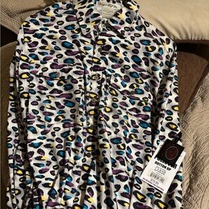 Cowgirl Tuff Multicolor Leopard Print Button Down Pullover shirt